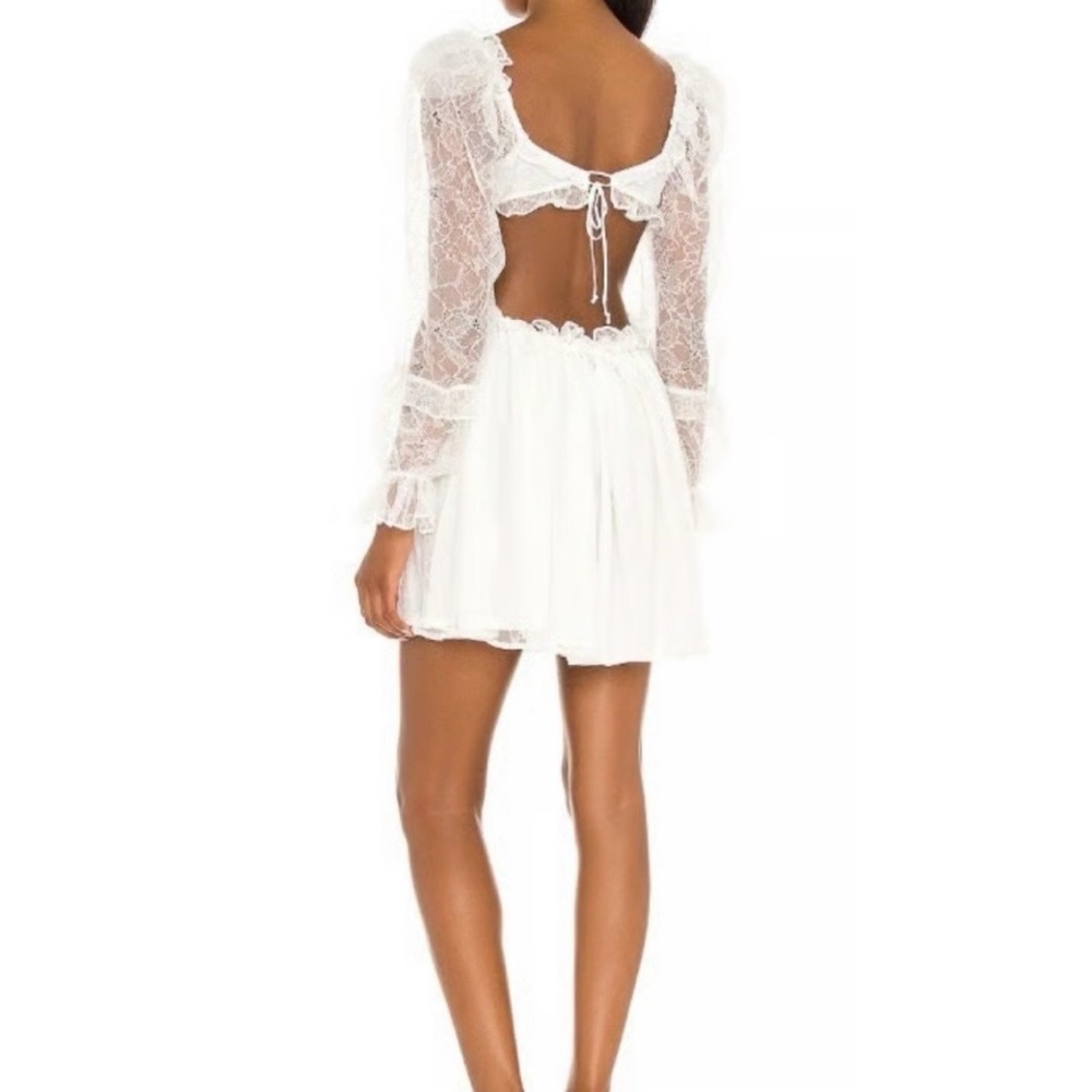 FOR LOVE & LEMONS White Lace Long Sleeve Cut Out Mini Dress - Picture 3 of 8